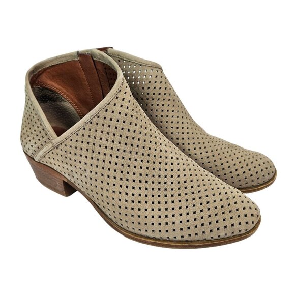Lucky Brand Shoes - Lucky Brand Baylah Tan Perforated Leather Asymmetrical Opening Ankle Boot 9